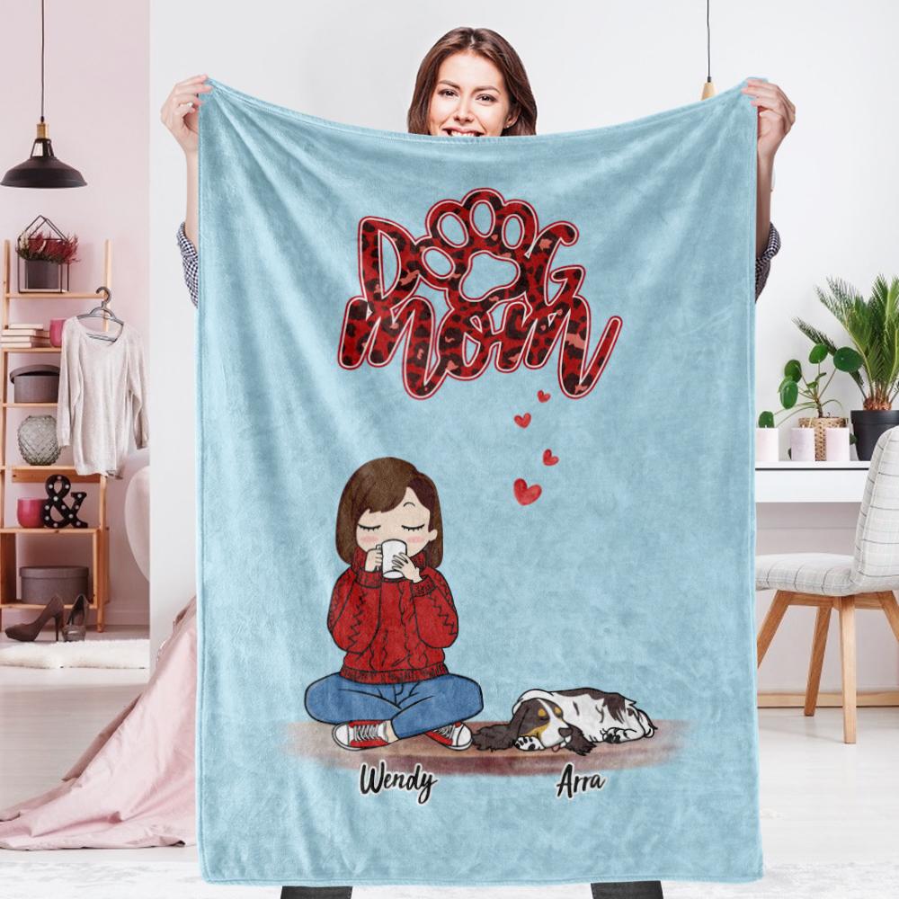 Personalized Cartoon Blanket Online Design Pets Blanket - Sky Blue Gift for MOM