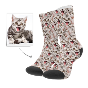Custom Face Mash Cat Socks With Your Text - MyFaceSocksUK