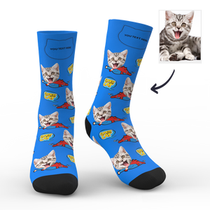 Custom Face Socks Super Cat