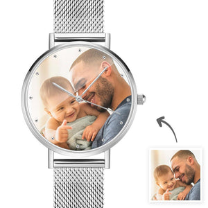 Engraved Wathc Custom Photo Watch Engraved Silver Alloy Photo Watch For Men