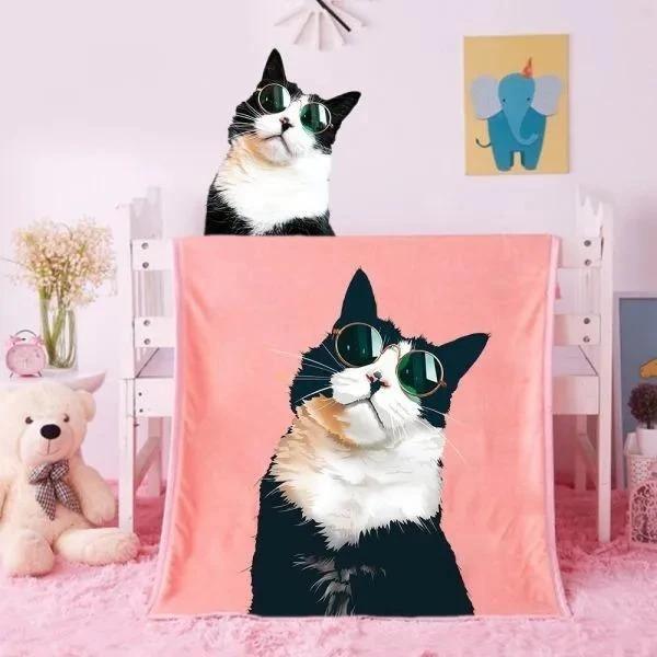 Custom Cat Blanket Personalized Pet Photo Blanket - Cool Cat