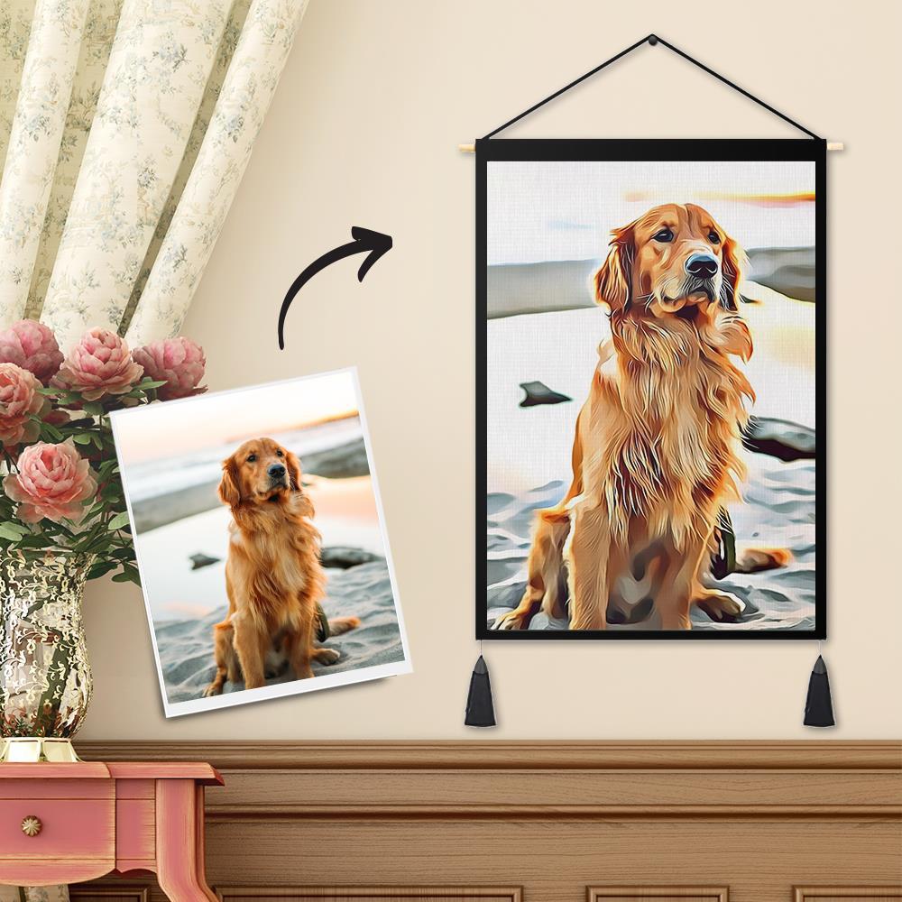 Personalized Custom Pet Photo Tapestry - Art Painting Wall Decor Hanging Fabric Hanger Frame Poster