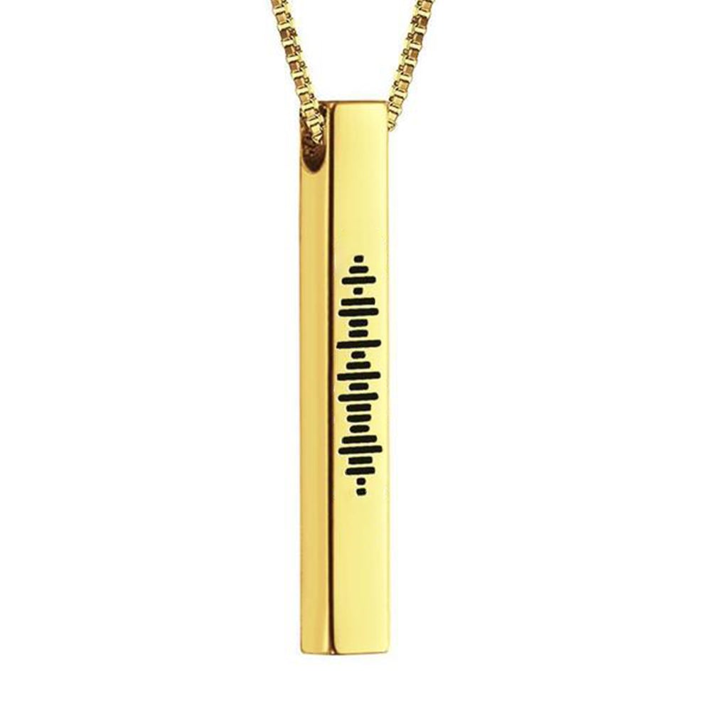 Song Code Music Necklace Custom 3D Engraved Vertical Bar Necklace Stainless Steel 14K Gold