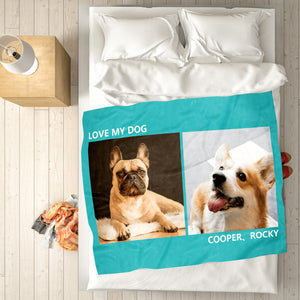 Personalized Pets Fleece Photo Blanket - 2 Photos With Bull Dog And Corgi 