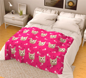 Cat paw Personalized Fleece Photo Blanket - Pink