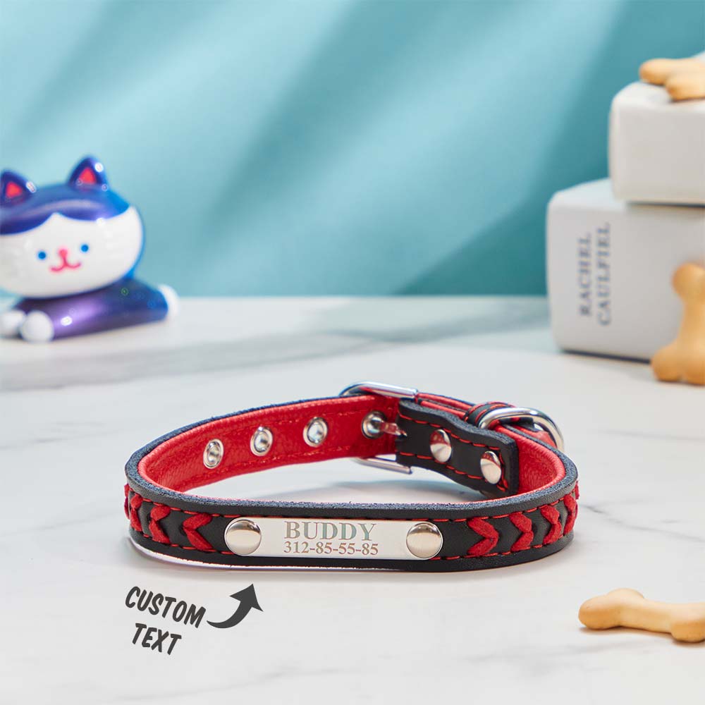 Personalized Braided Leather Dog Collar Custom Engraved Pet Collar for Dog