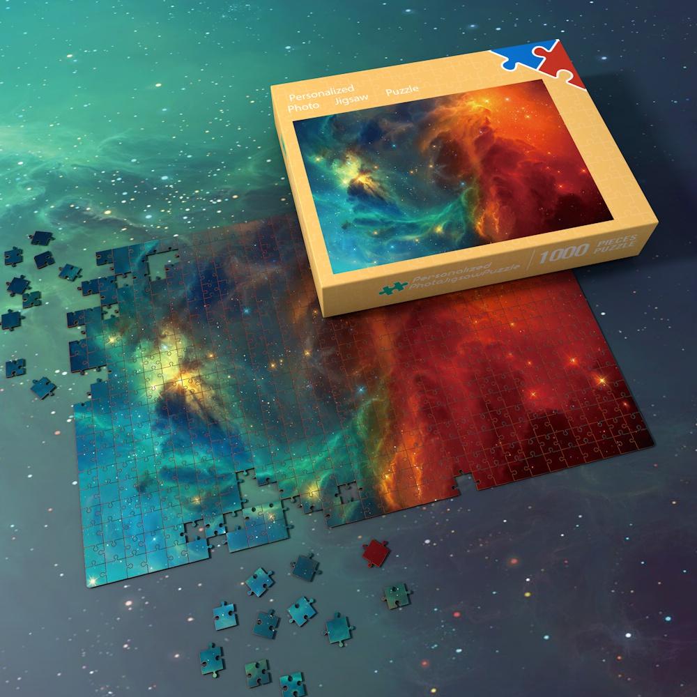 Space Shuttle Jigsaw Puzzle Best Gifts For Family And Friends - Green And Fire Red Nebula