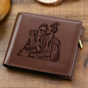 Father's Day Gift-Custom Photo Wallet Personalized Brown Trifold Leather Photo Wallet