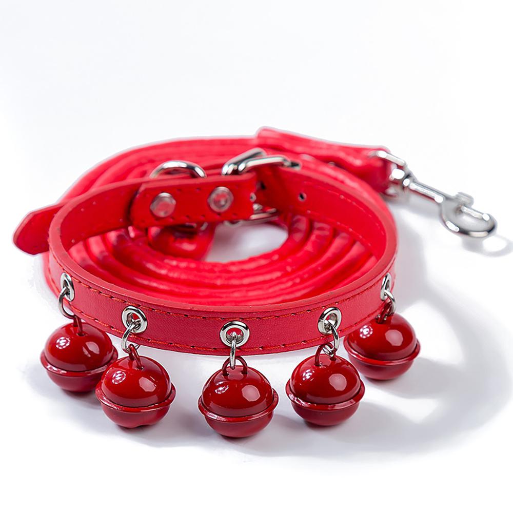Leather Collar Pet Collar with Bell Red