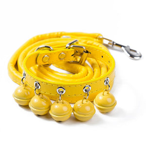 Leather Collar Pet Collar with Bell Yellow
