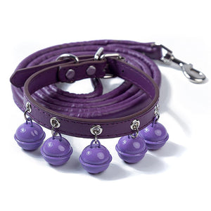 Leather Collar Pet Collar with Bell Purple