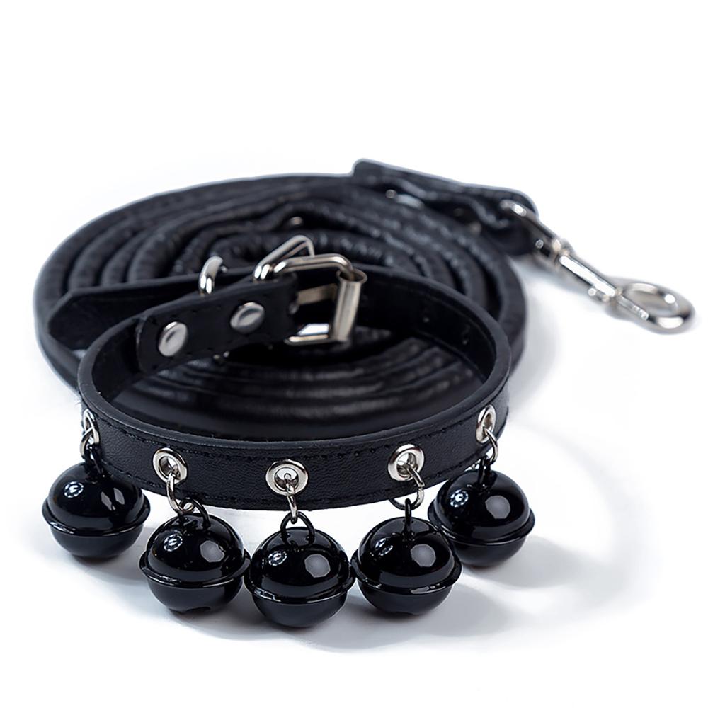 Leather Collar Pet Collar with Bell Black