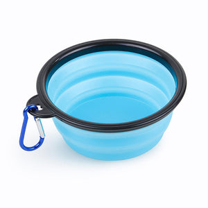 Silicone Pet Bowl Portable Collapsible Pet Bowl Black Light Blue