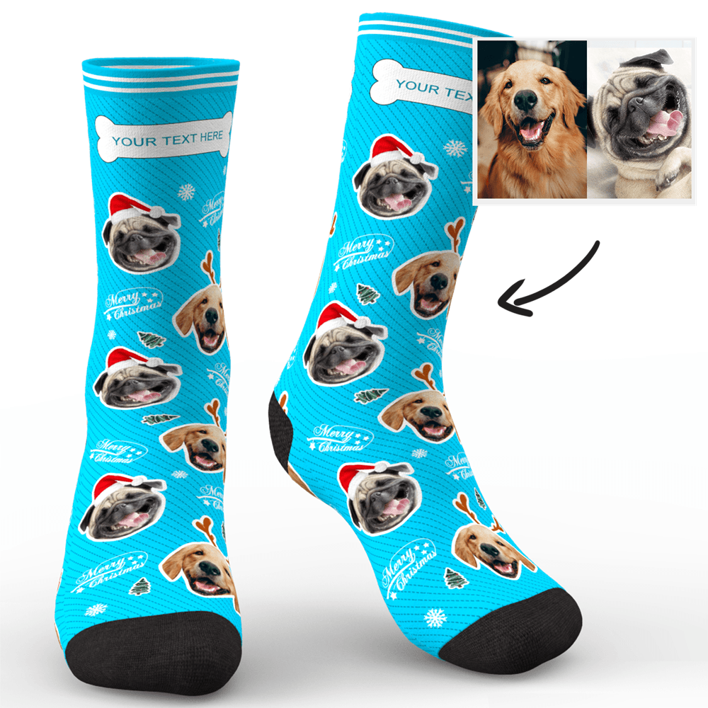 Custom Photo Socks Merry Christmas Dog