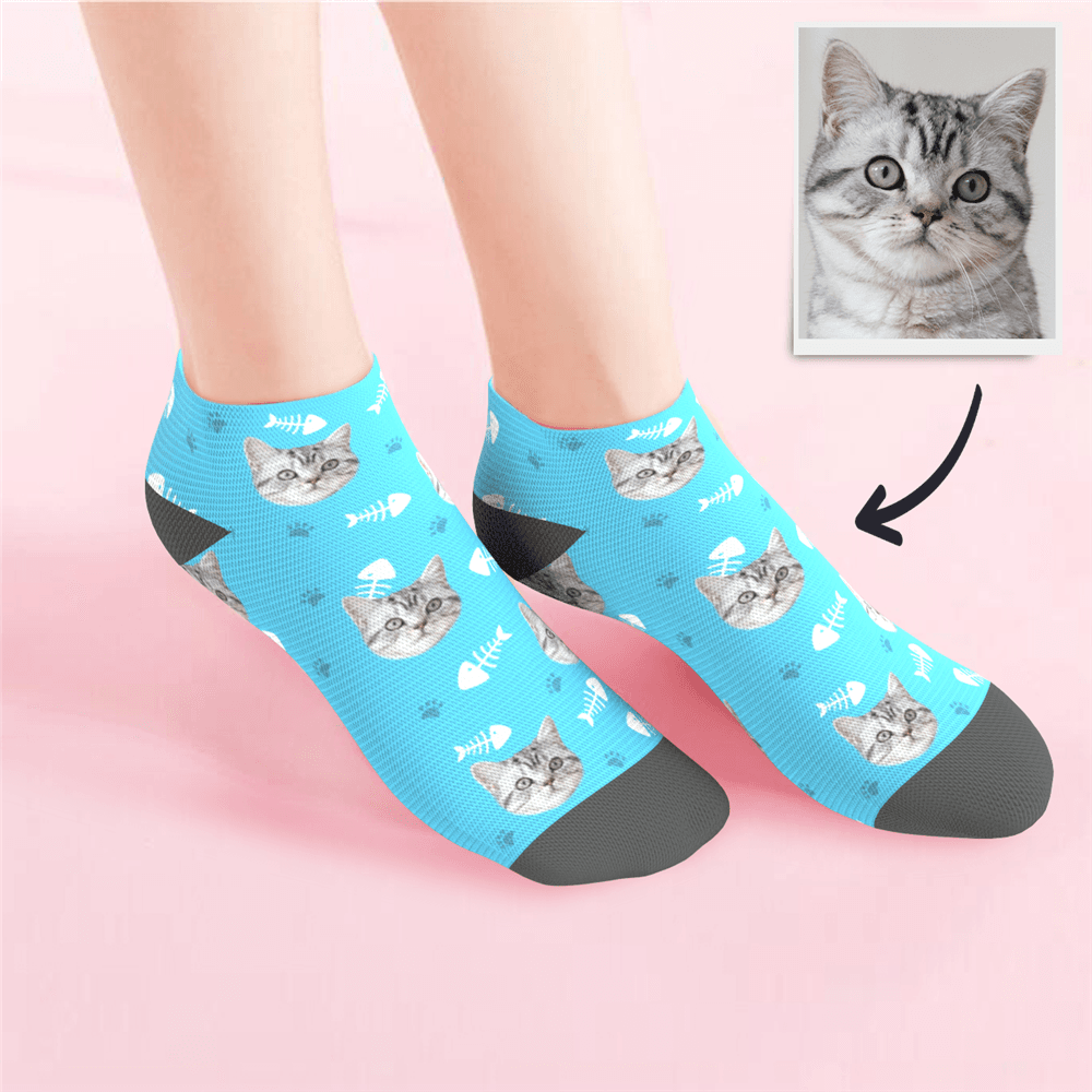 Custom Low Cut Ankle Cat Face Socks Cat Lover Socks