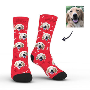 Custom Rainbow Socks Dog With Your Text - Red - MyFaceSocksuk