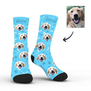 Custom Rainbow Socks Dog With Your Text - Blue - MyFaceSocksuk