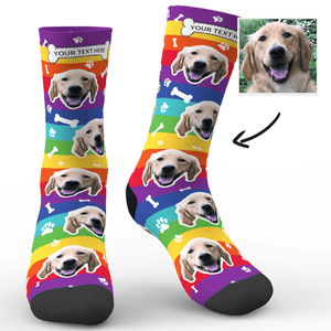Custom Rainbow Socks Dog With Your Text  - MyFaceSocksuk