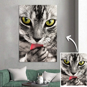 Pet Portraits Custom Cat Photo Painting Canvas Personalized Wall Art Decor Unique Gift