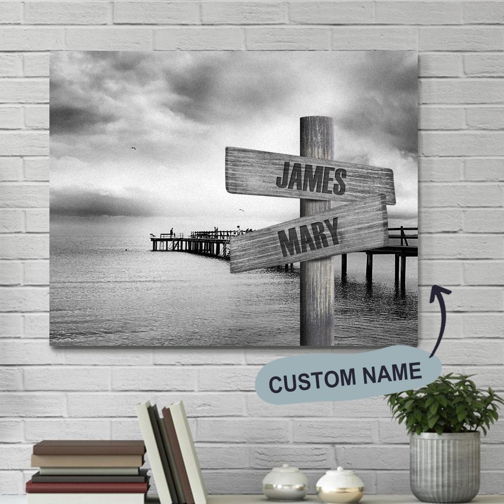 Street Sign Canvas Custom Name Gray Dock Wall Decoration Canvas Painting With Frames-DIY Frame