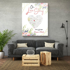 Wedding or Anniversary Gift for Couple, Wife or Husband - Special Dates and Heart Maps on Canvas