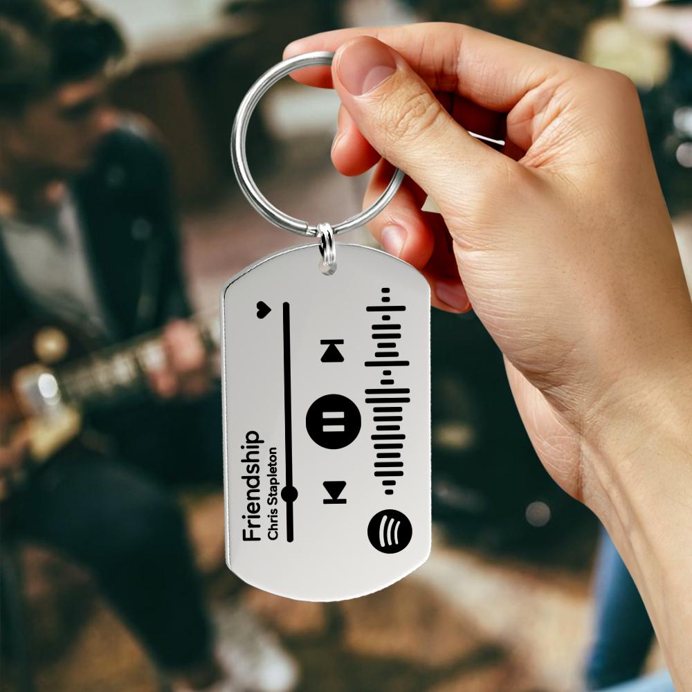 Scannable Music Code Keychain - Photo With Text - Laser Engrave Stainless Steel